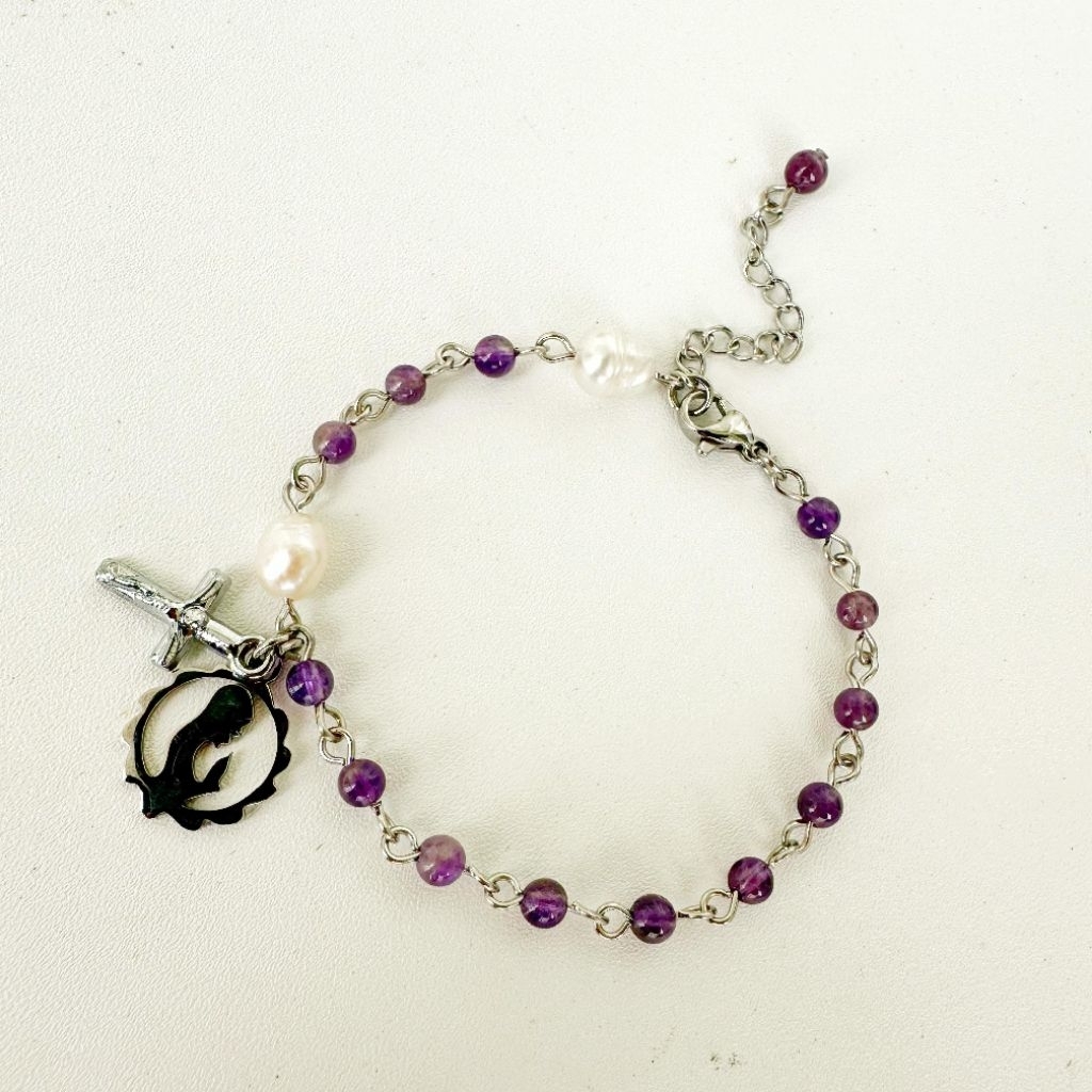 Gelang Rosario Amethyst & Mutiara Air Tawar - Stainless Steel