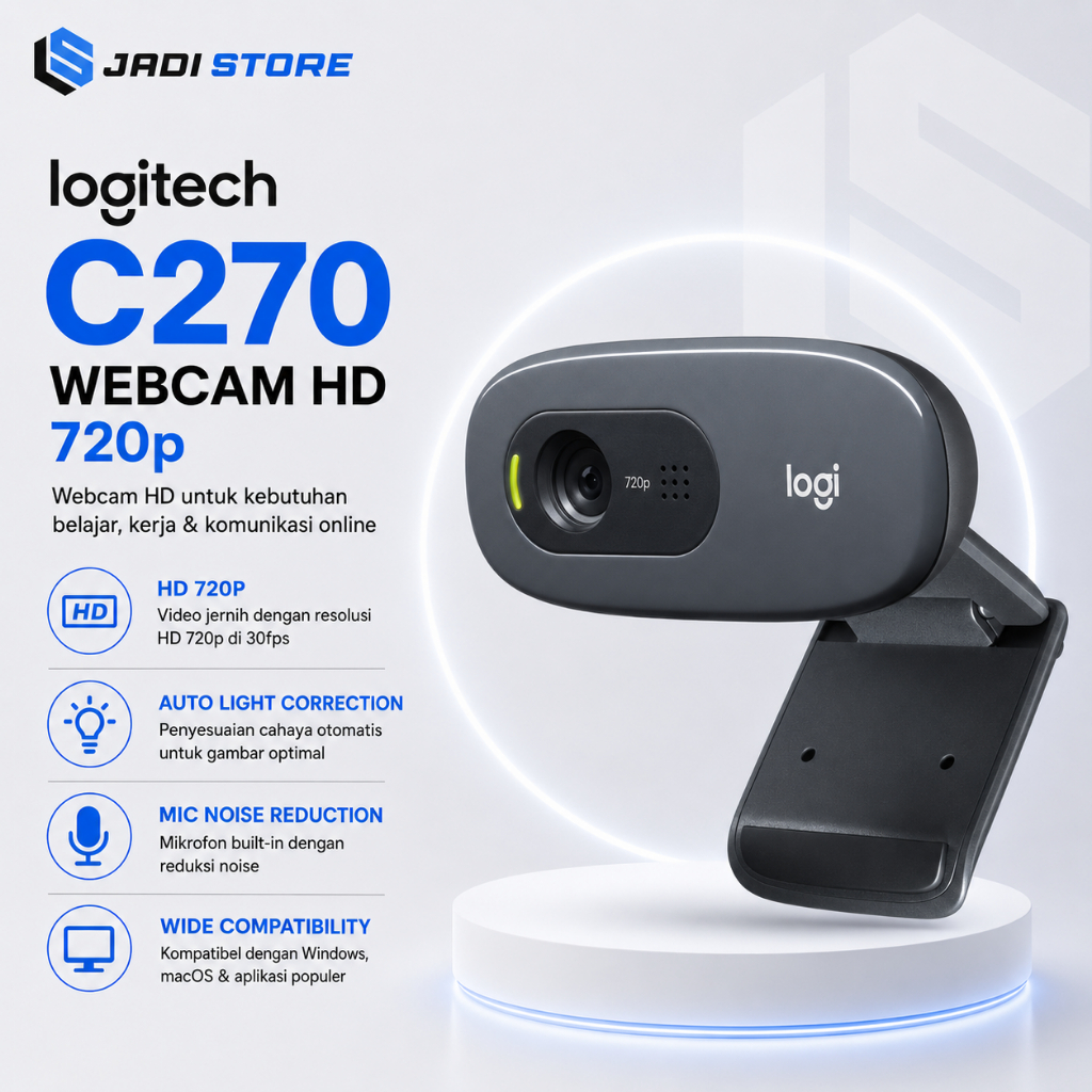 LOGITECH C270 Webcam HD 720p Original Garansi Resmi - Kamera Laptop PC Komputer Eksternal Wide Scree