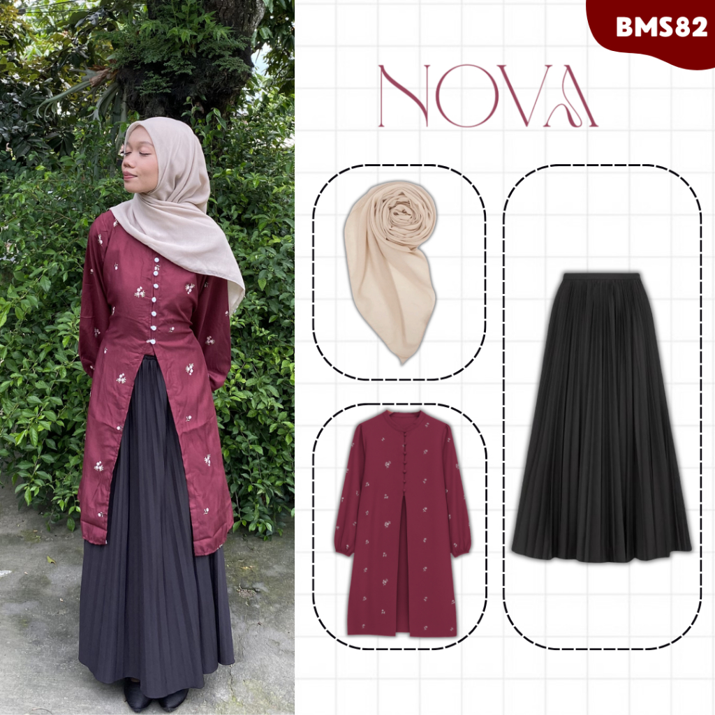 One Set Wanita Kekinian {Tunik Sabila Shakila, Rok Plisket, Bella Square} Outfit Kondangan Trendy SE