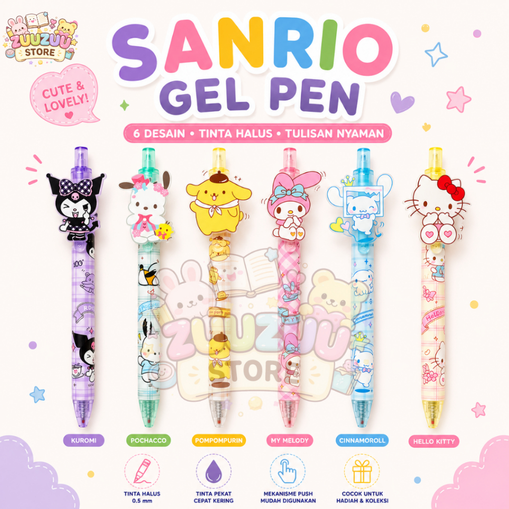 ZuuZuu - Pen Sanrio Karakter Bulpen Lucu Pulpen Alat Tulis Cinnamoroll Kuromi Hello Kitty My Melody 