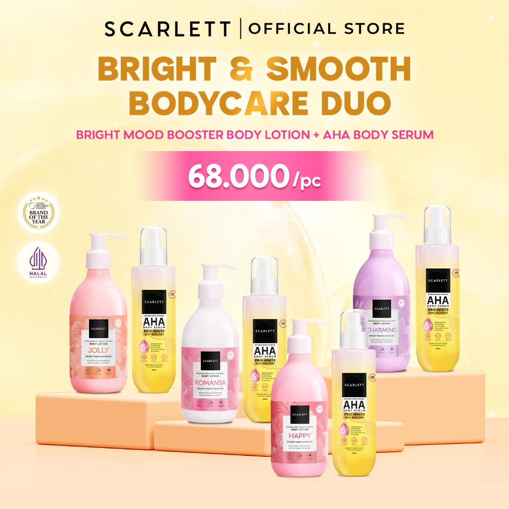 SCARLETT Bundle Intense Brightening AHA Body Serum + Fragrance Brightening Body Lotion Bright Mood B
