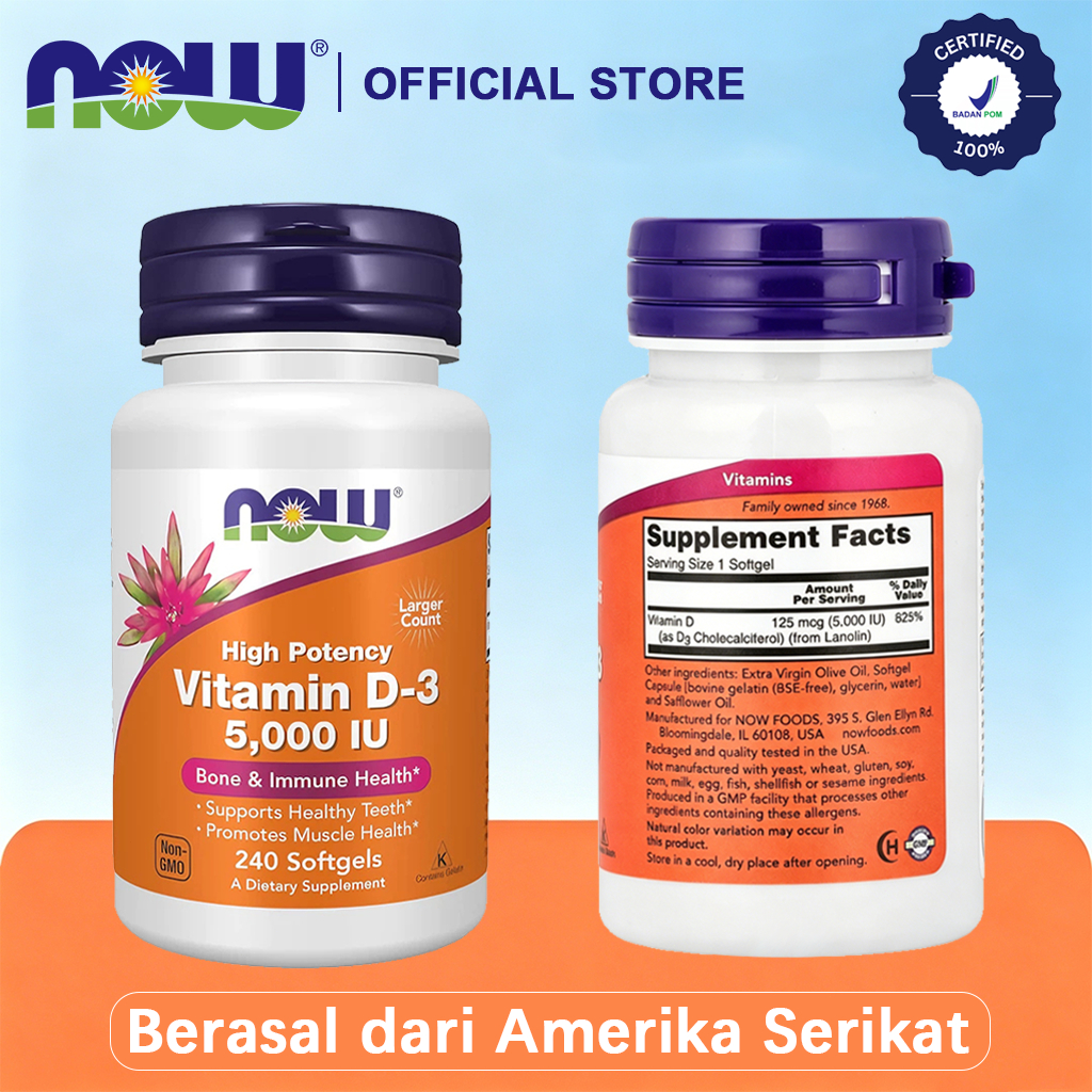 Now High Potency Vitamin D3 5000IU 125mcg Kosher[NEW][100%Impor asli][COD]NOW Foods High Potency Vit