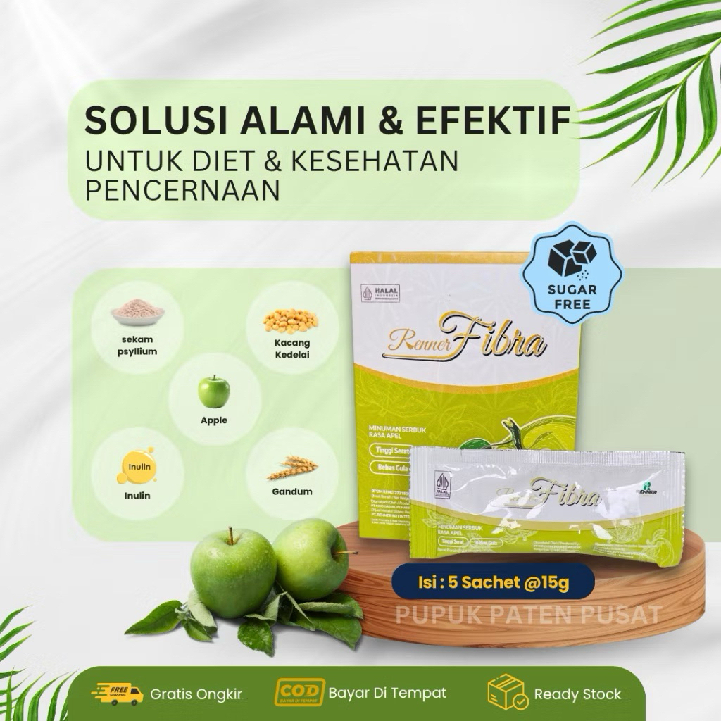 Renner Fibra 1 box isi 5 sachet || Minuman serbuk rasa apel untuk membantu pencernaan || minuman tin