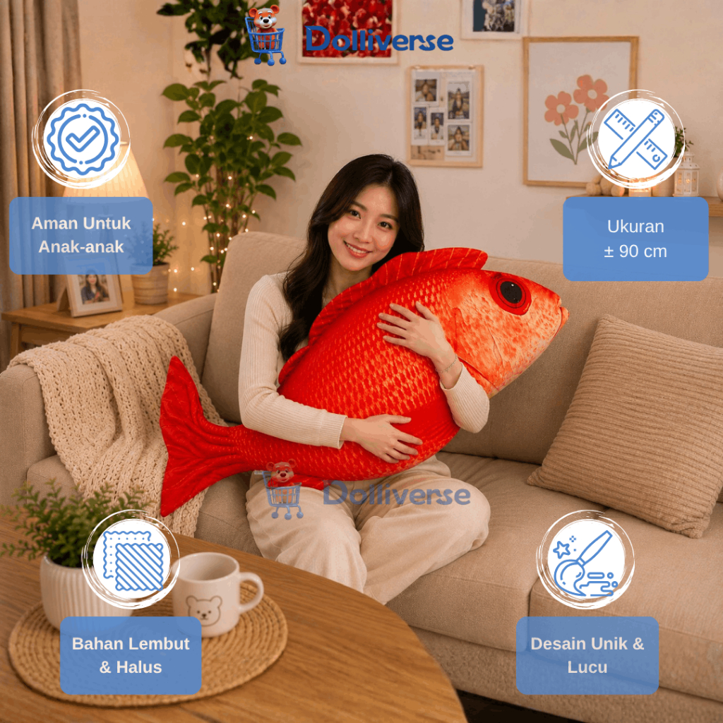 Dolliverse Boneka Ikan Kakap Merah Jumbo Premium Ukuran 90 CM