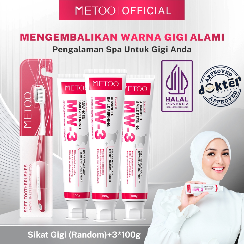 [PROMO FREE SIKAT GIGI Soft] METOO MW3 *3 BPOM-pemutih gigi / Gigi Cerah/ Gusi Sehat/ Nafas Segar/ B