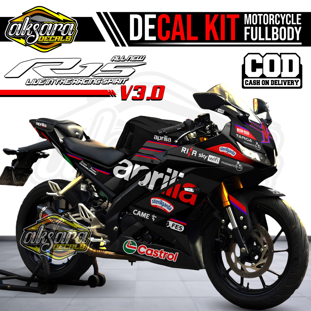 (COD) DECAL KIT YAMAHA R15 V3 FULL BODY  Dragon Livery Aprilian GP CUSTOM DEkAL Premium Quality