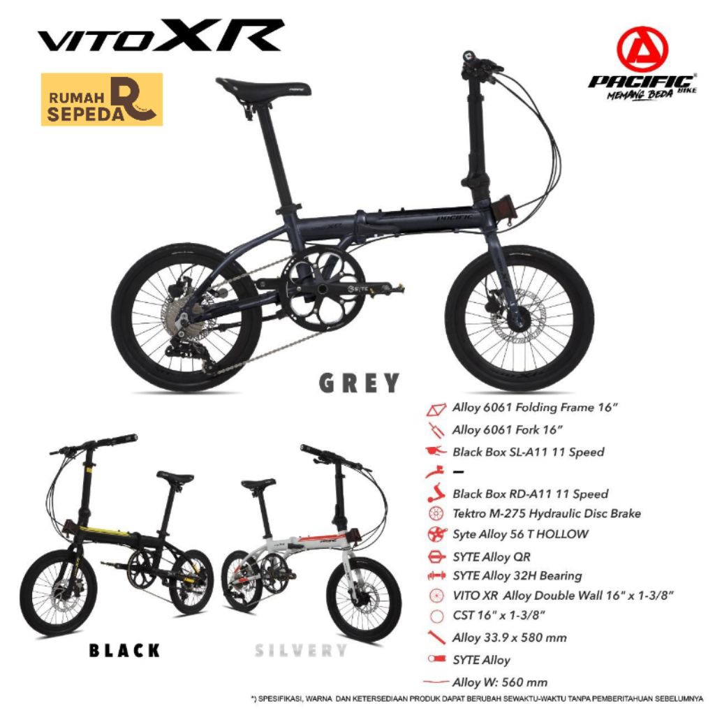 Rumahsepedabdg Pacific Bike VITO XR Sepeda Lipat Anak Dewasa Minimalist