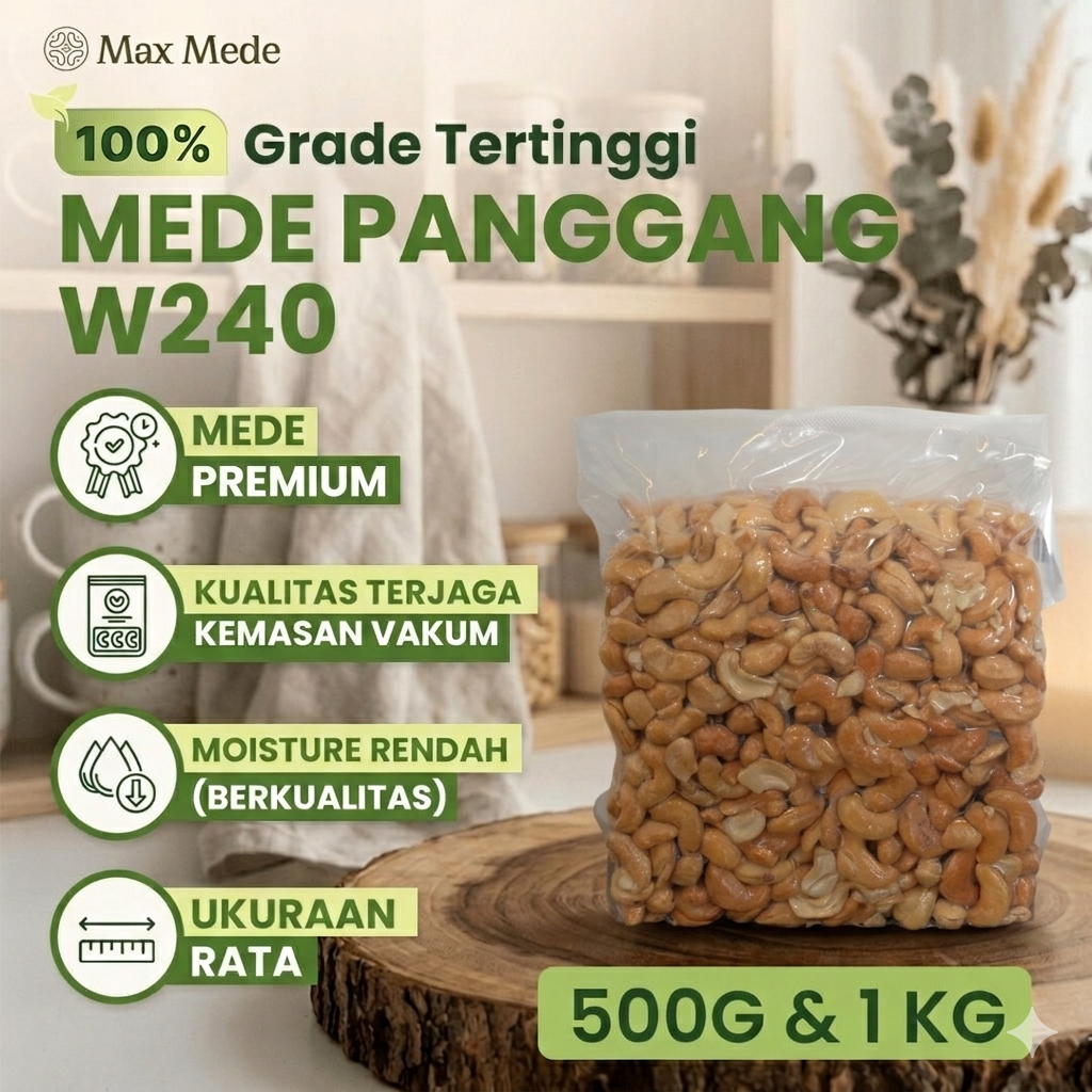 Max Mede - Kacang Mede W240 Jumbo Panggang 1Kg Roasted Premium