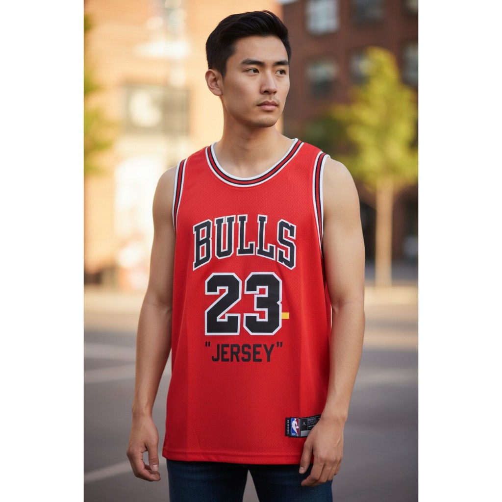 JERSEY BASKET PREMIUM IMPORT SPECIAL OFF-WHITE BULLS 23 MICHAEL JORDAN MERAH /  BIRU