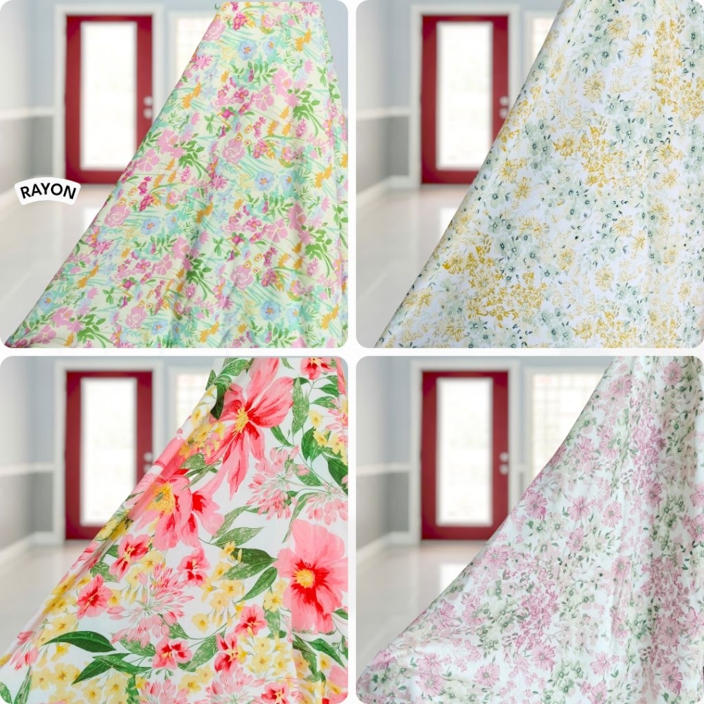 kain rayon katun rayon motif bunga / rayon motif premium bahan daster mukena piyama dll