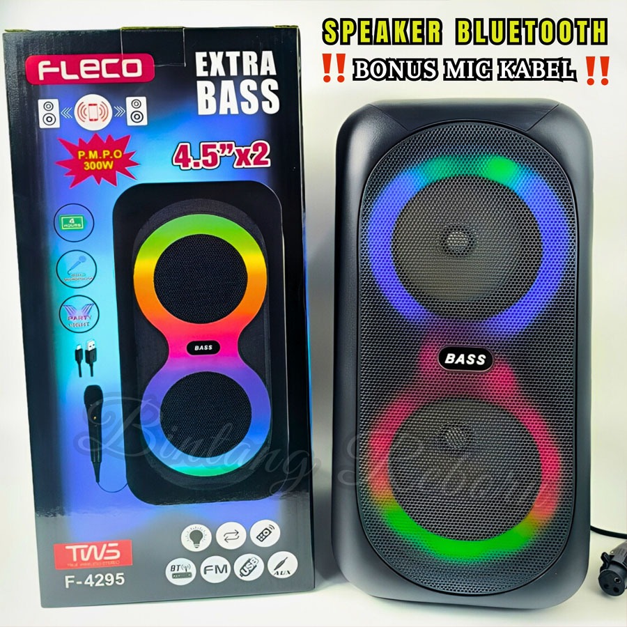Speaker Portable FLECO F-4295 Double Woofer 4.5 Inch Speaker Bluetooth