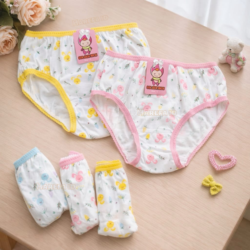 6pcs CD anak perempuan Golden Nick 043 print putih / celana dalam gn anak / cd gn 043 perempuan full