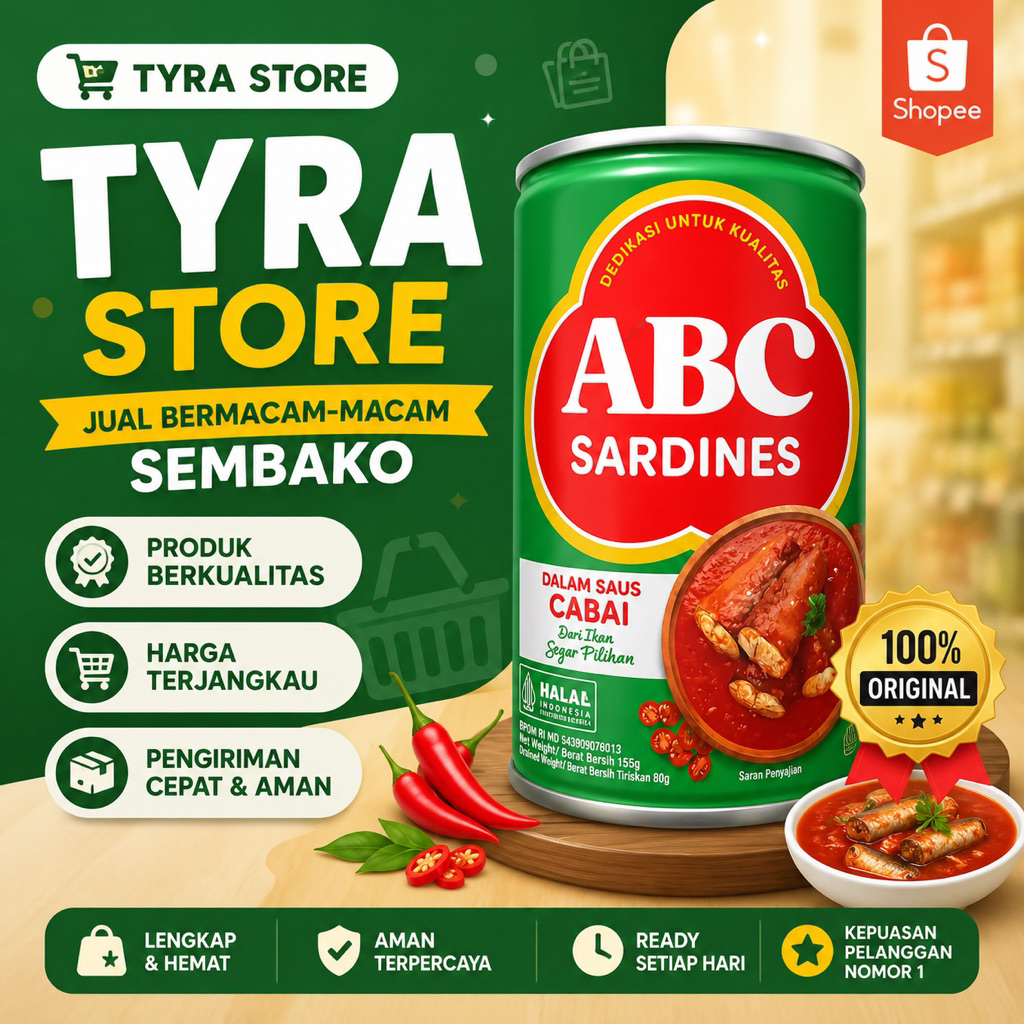 ABC Sardines Saus Cabai 80g Kaleng Sarden Pedas Siap Makan Halal Penyok kaleng