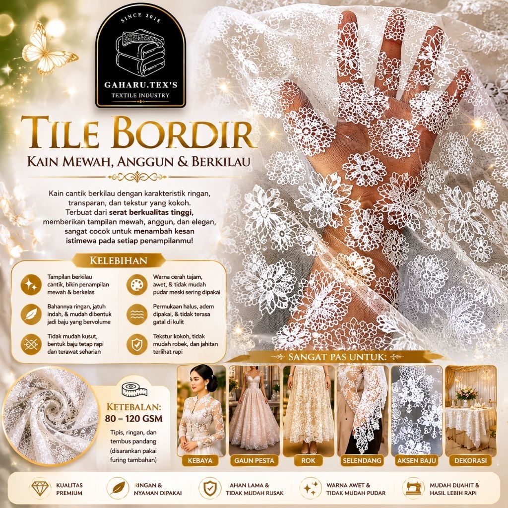 bahan tile bordir // bahan tile kebaya // bahan tile meteran