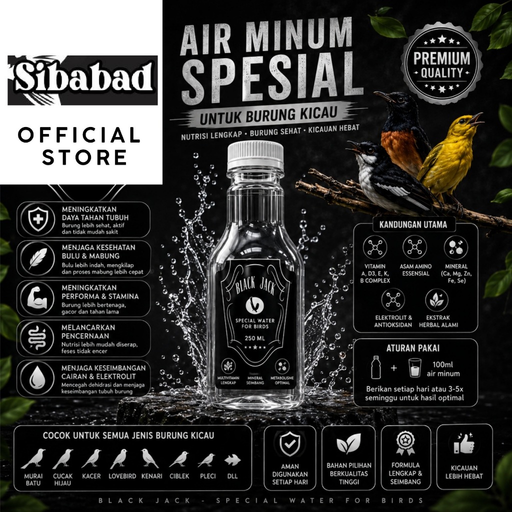 SIBABAD - AIR SAKTI BURUNG Black Jack Larutan Air Minum Khusus Burung Kicau Penggacor Vitamin Obat D