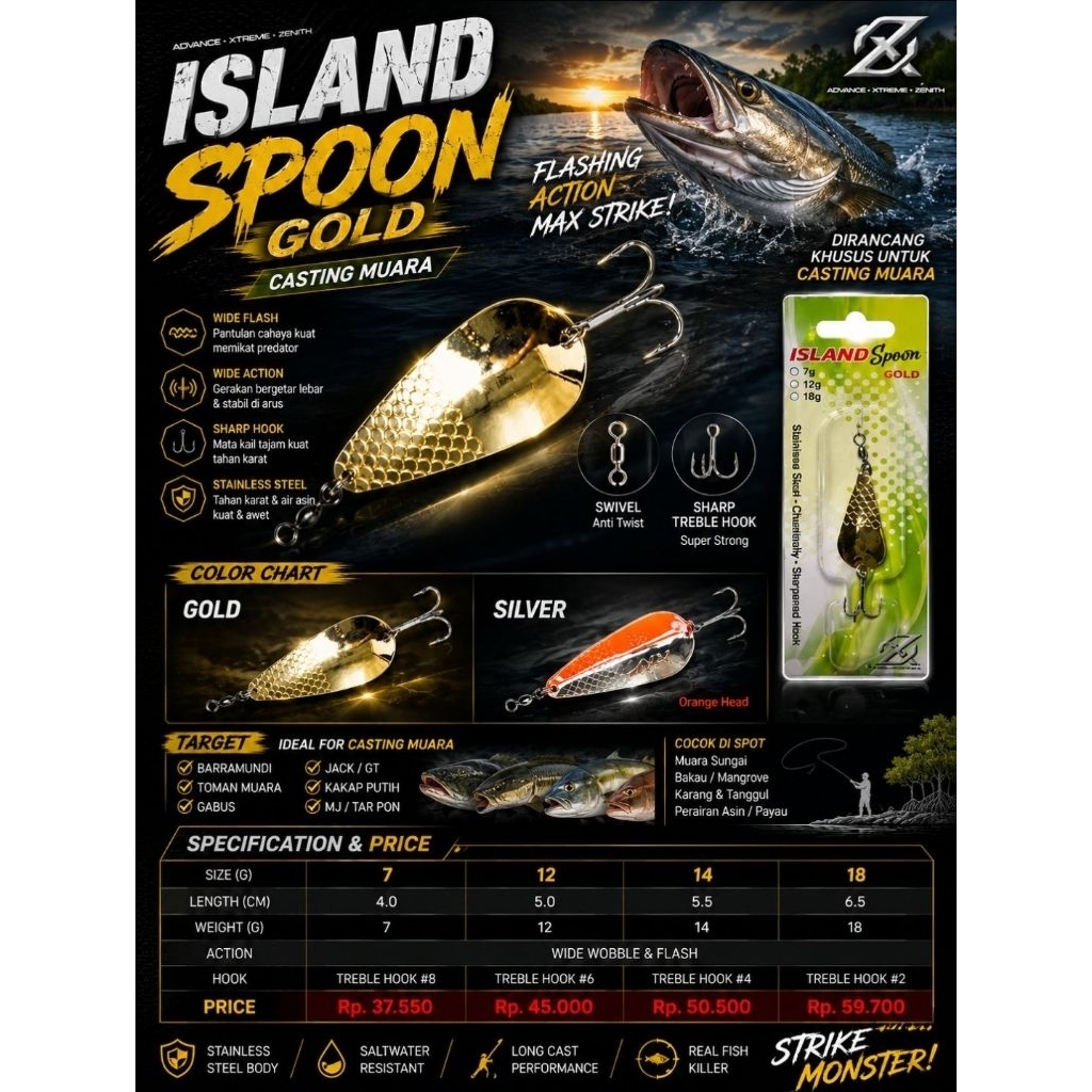 Umpan Pancing Spoon AXZ Island Spoon 7g 12g 14g 18g