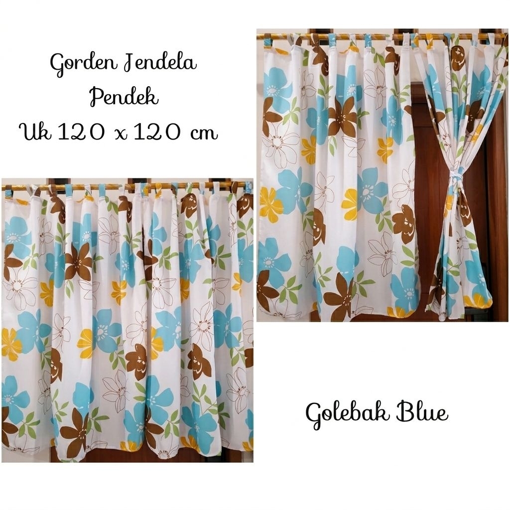 Tirai Pendek Gorden Jendela Gelobak Biru Tosca