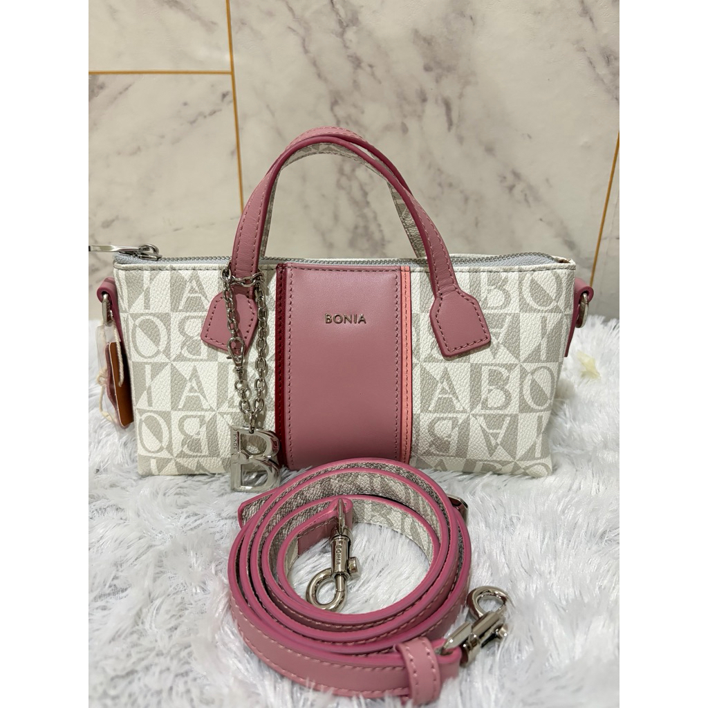 READY STOCK tas bonia original sling bag mini monogram putih dusty pink new arrival