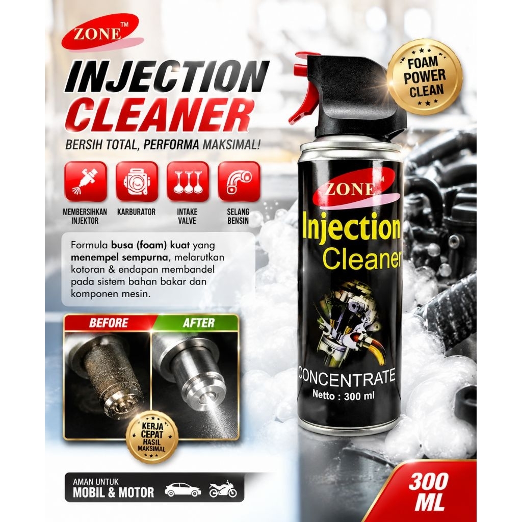 Zone Injection Cleaner 300ml Cairan Pembersih Injektor Mobil Motor Foam Cleaner