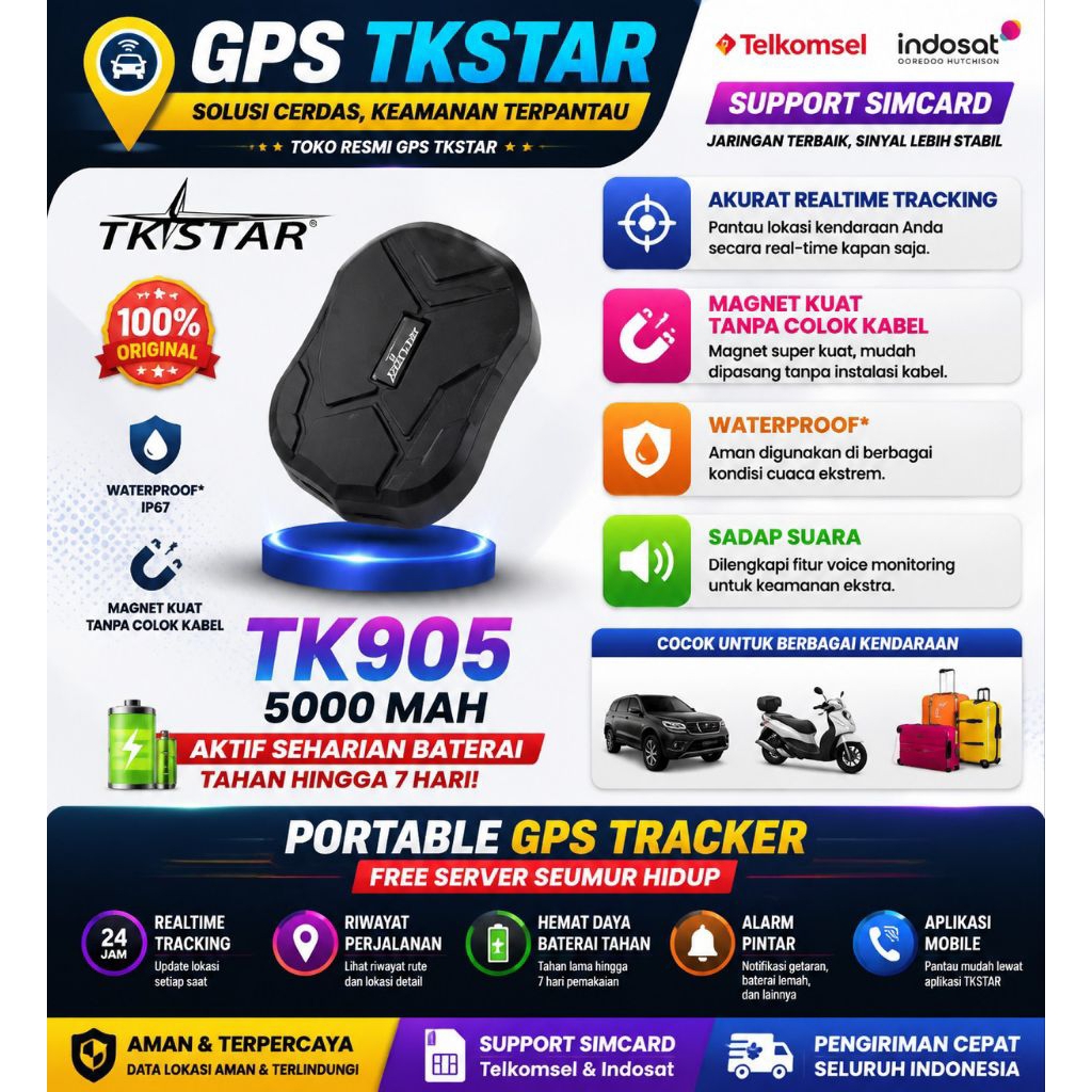 GPS TRACKER GPS PORTABLE TKSTAR GPS SAPI MOBIL MOTOR ANTI MALING JARAK JAUH