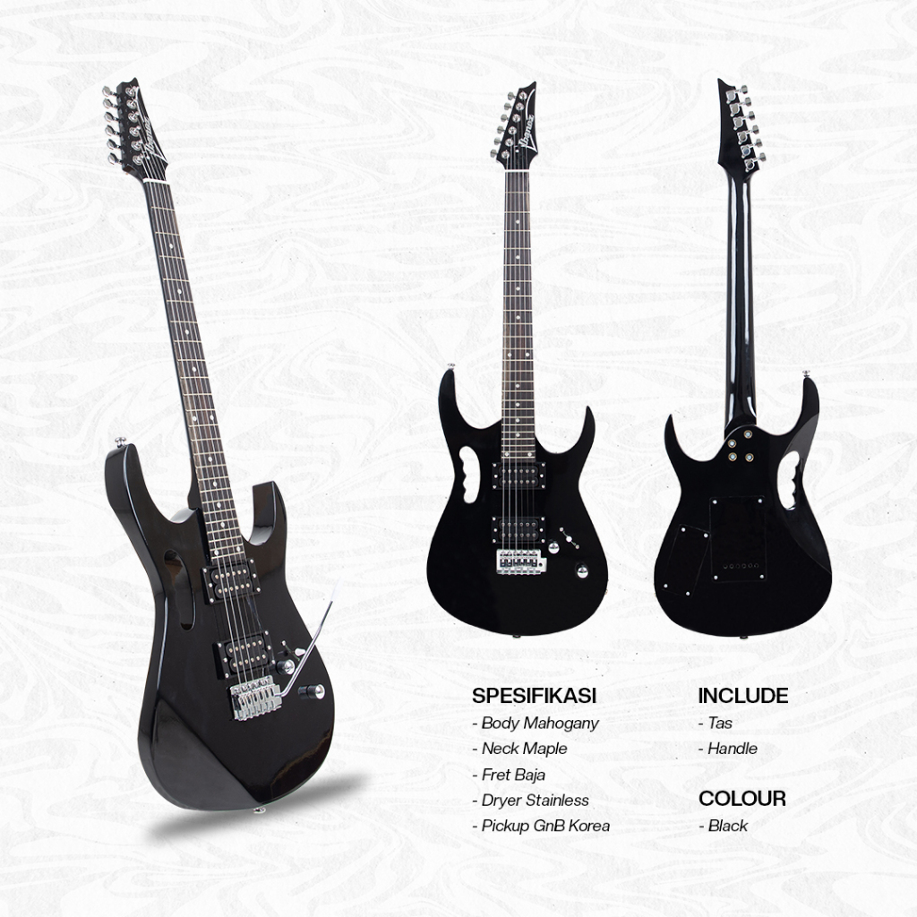 Gitar Listrik Ibanez Jem Hitam Bonus Tas Gitar dan Handle
