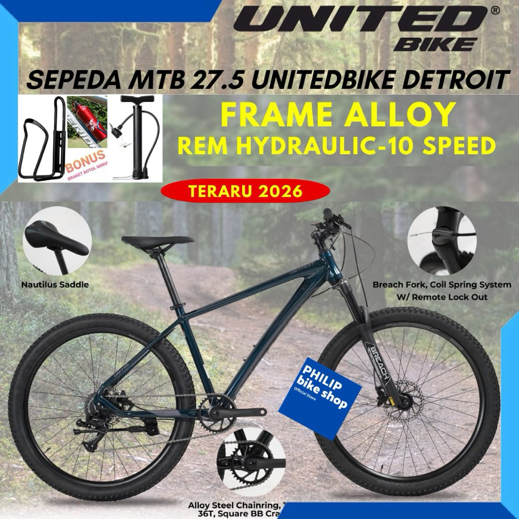 Sepeda Gunung MTB 27.5 Unitedbike Detroit 10 Speed Frame alloy Rem Hydraulic Fork Remote