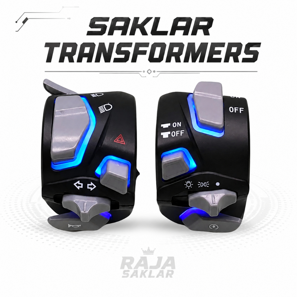 Saklar Set Motor Transformers  Universal LED Biru – Hazard, Sein, Klakson, Starter & Lampu Hi/Low