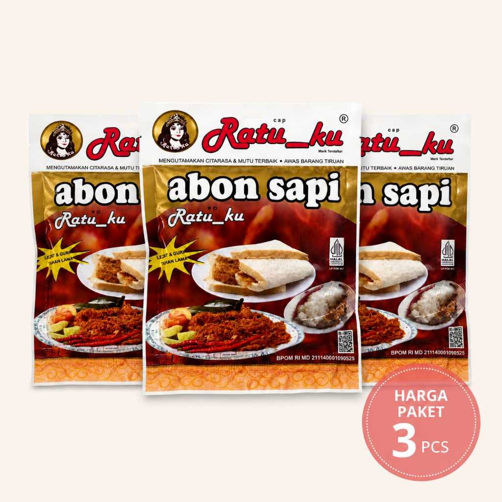 Abon Sapi RatuKu Ratu_Ku - 100gram - Rasa Original - Halal - Harga Paket Isi 3 Pcs
