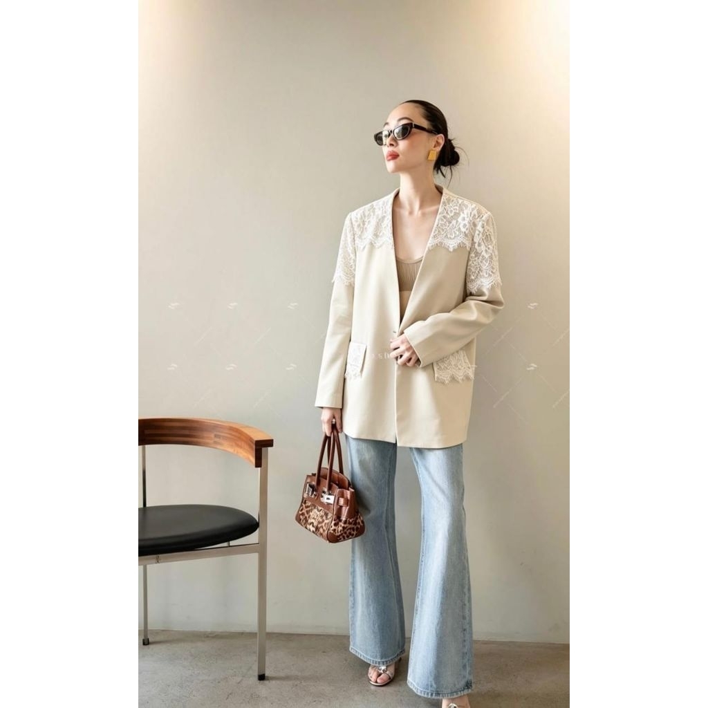 Blazer Fashion Wanita 2 Warna Premium combi Brokat