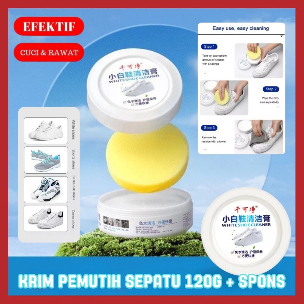 KRIM PEMUTIH SEPATU 120G + SPONS
