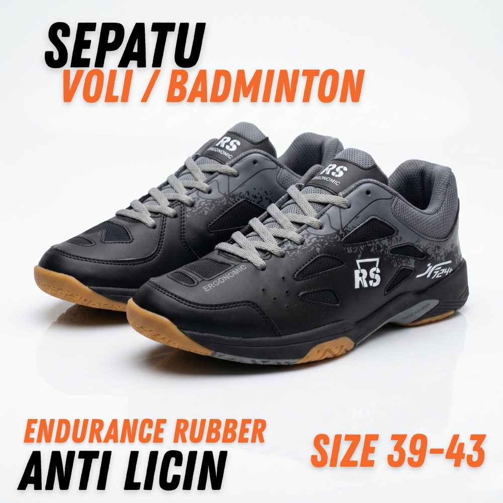 Sepatu Voli Badminton RS Pria Original - Sepatu Olahraga Anti Licin Endurance Rubber Size 39-43