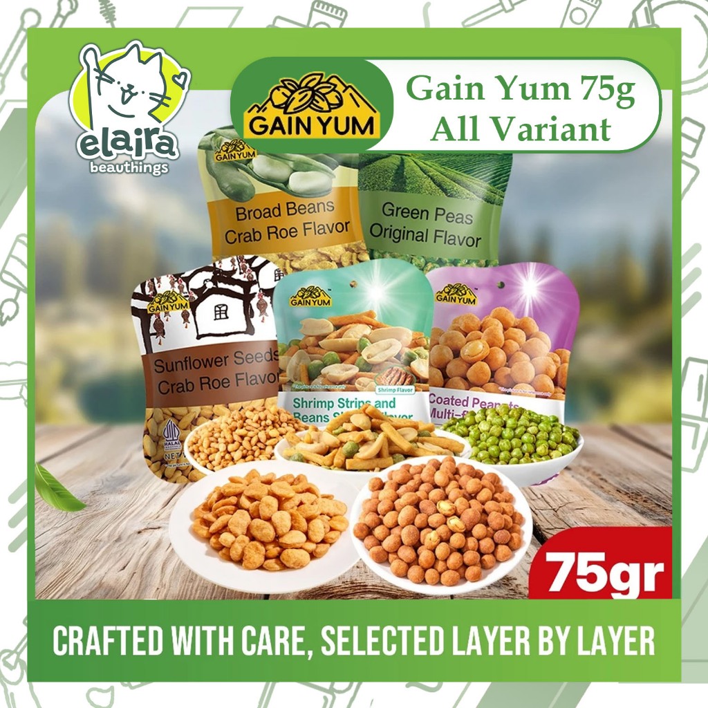 Gain Yum - Crab Roe Flavour Beans 75g Peas Original Peas Garlic Kuaci Kupas Shrimp Strips