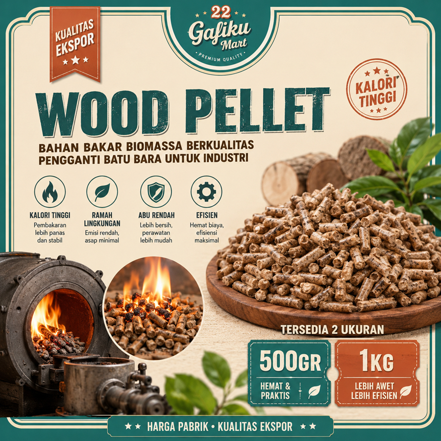Wood Pellet Bahan Bakar 1Kg 500Gr Pelet Kayu Industri Kalori Tinggi Biomassa Pengganti Batu Bara unt
