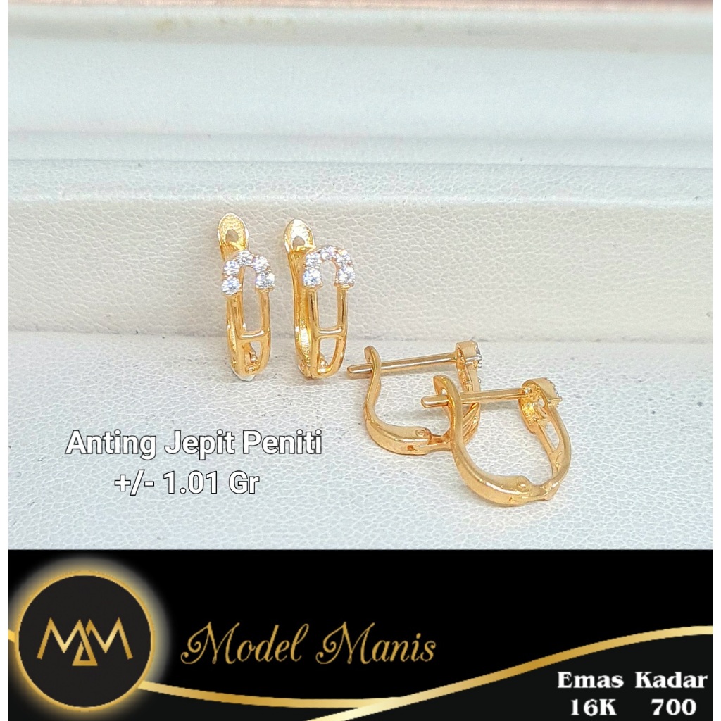 Model Manis Gold - Anting Jepit Peniti Kuning - Emas 16k 700
