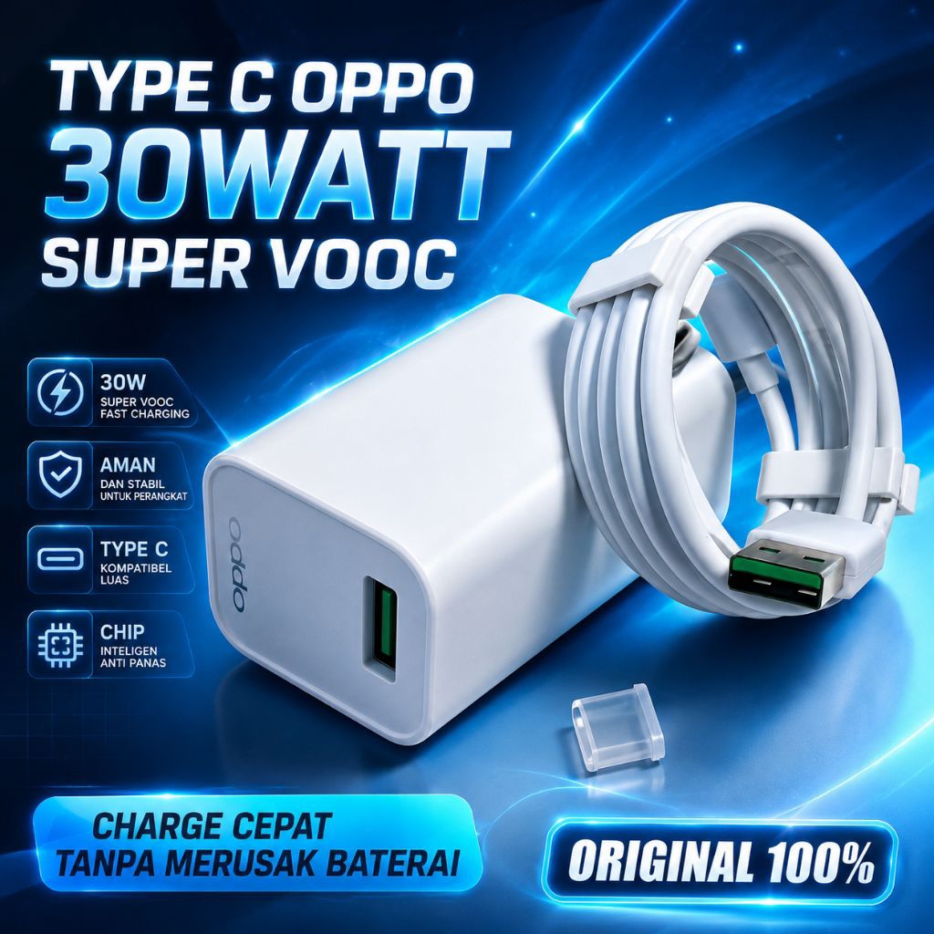 Charger Oppo Reno5 F Reno 5F SUPER VOOC ORIGINAL 100% 30 Watt Type C