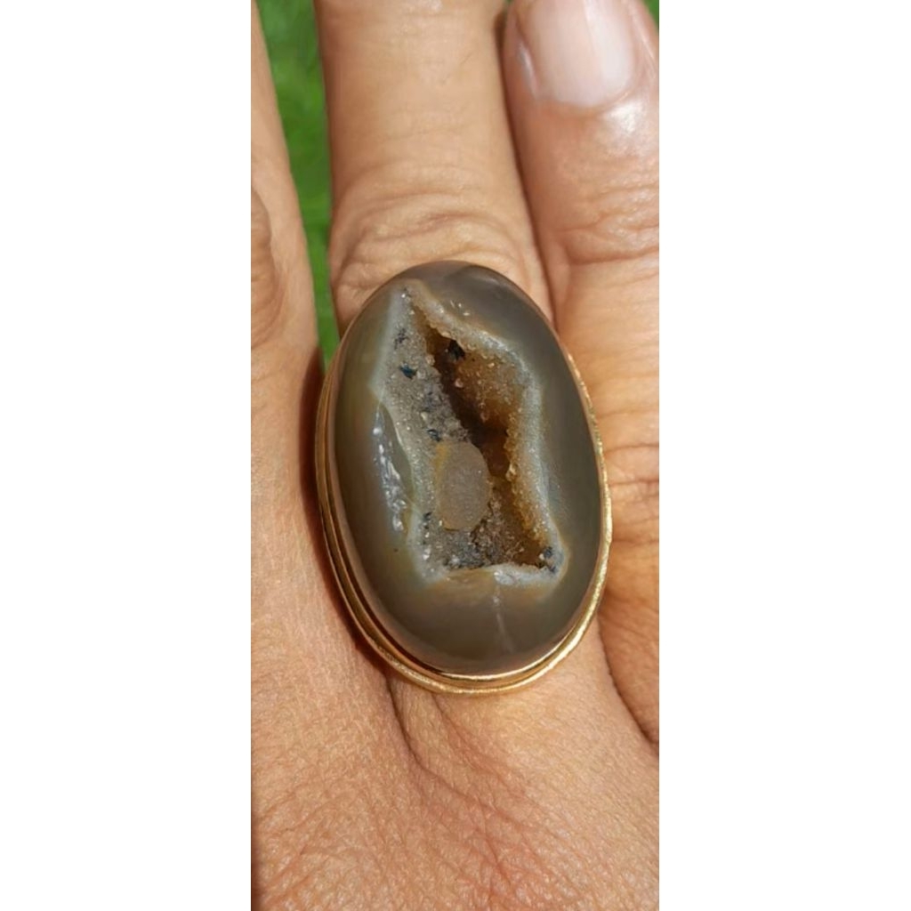 Natural Akik COMBONG BUNGKEM Sulaiman, Motif KANTONG SEMAR, Jumbo, Warna COKLAT TANAH, Langka, Lawas