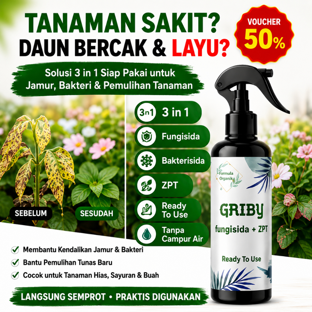 GRIBY 3 in 1 250ml Obat Tanaman Fungisida Bakterisida ZPT Siap Pakai Untuk Tanaman Hias Sayuran & Bu
