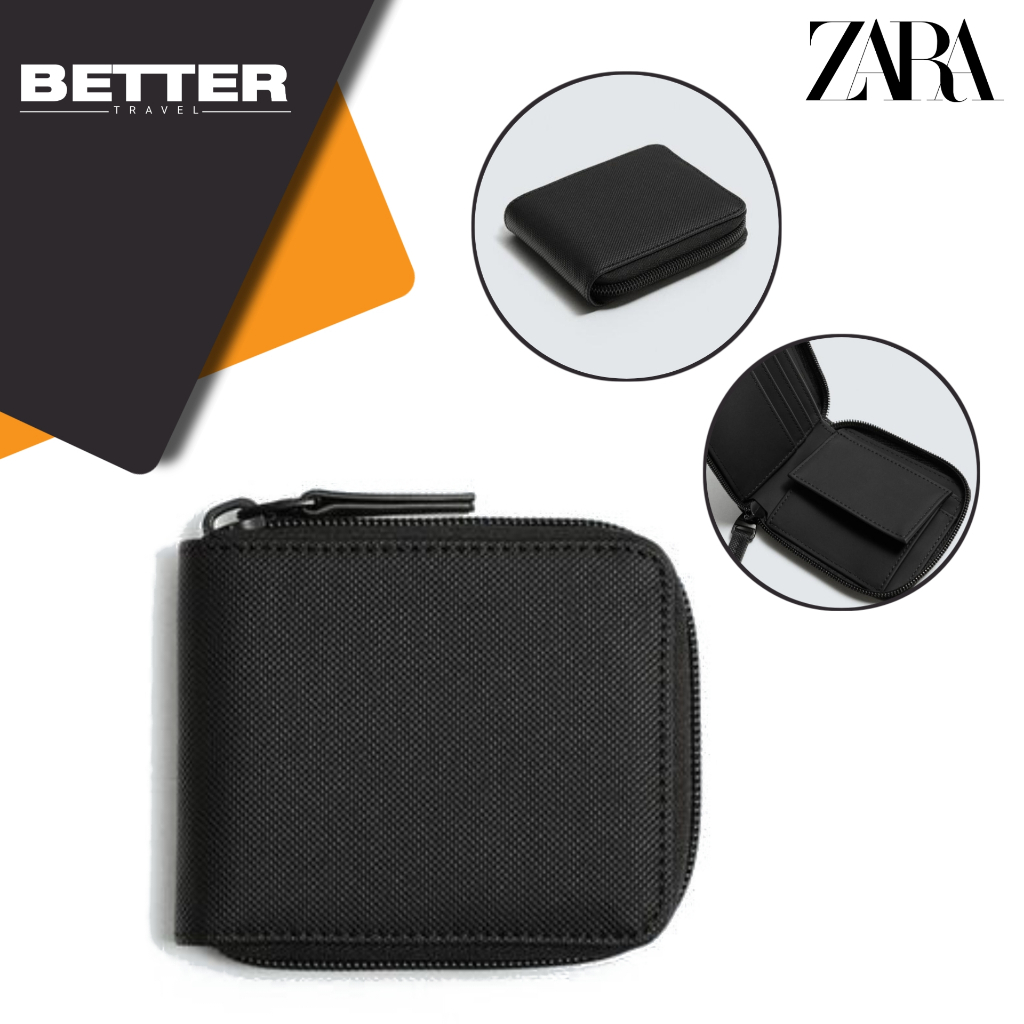 ZARA dompet resleting pria kasual daily traveling simpel tempat kartu full black original