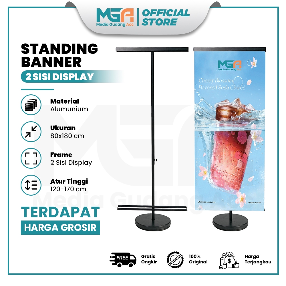 Standing Banner Display 2 Sisi Gantung Tripod Banner Promosi Kokoh Indoor Outdoor