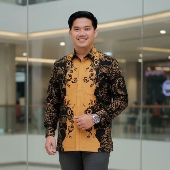 REGULER MOTIF PRAYOGO Baju Batik Pria Lengan Panjang Reguler Lapisan Furing Kain Katun Printing Baju