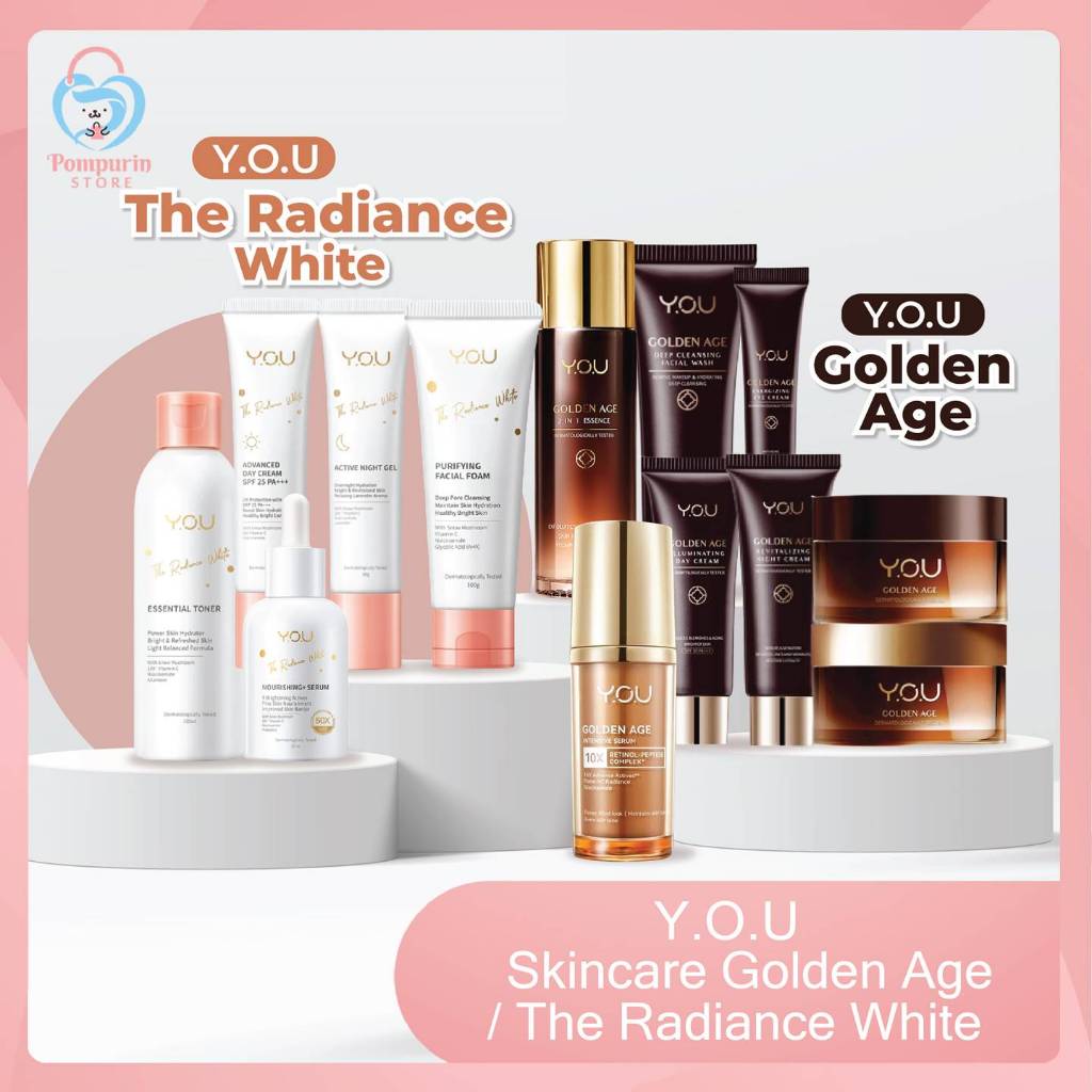 YOU Skincare Golden Age / The Radiance White (Day Night Cream, Serum, Toner, Facial Wash, Eye Cream)
