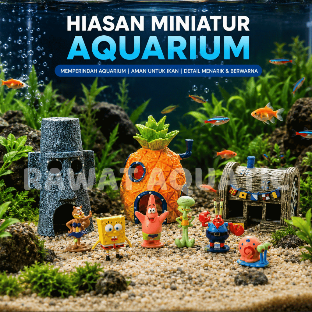 Hiasan Aquarium Spongebob squidward patrik Miniatur Rumah Ikan Hias