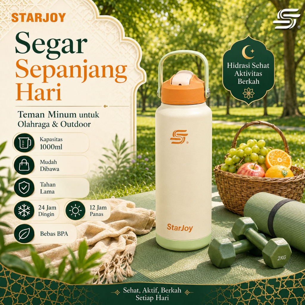 Tumbler Kopi 1L Kapasitas Besar | Praktis Dibawa | Termos Estetik