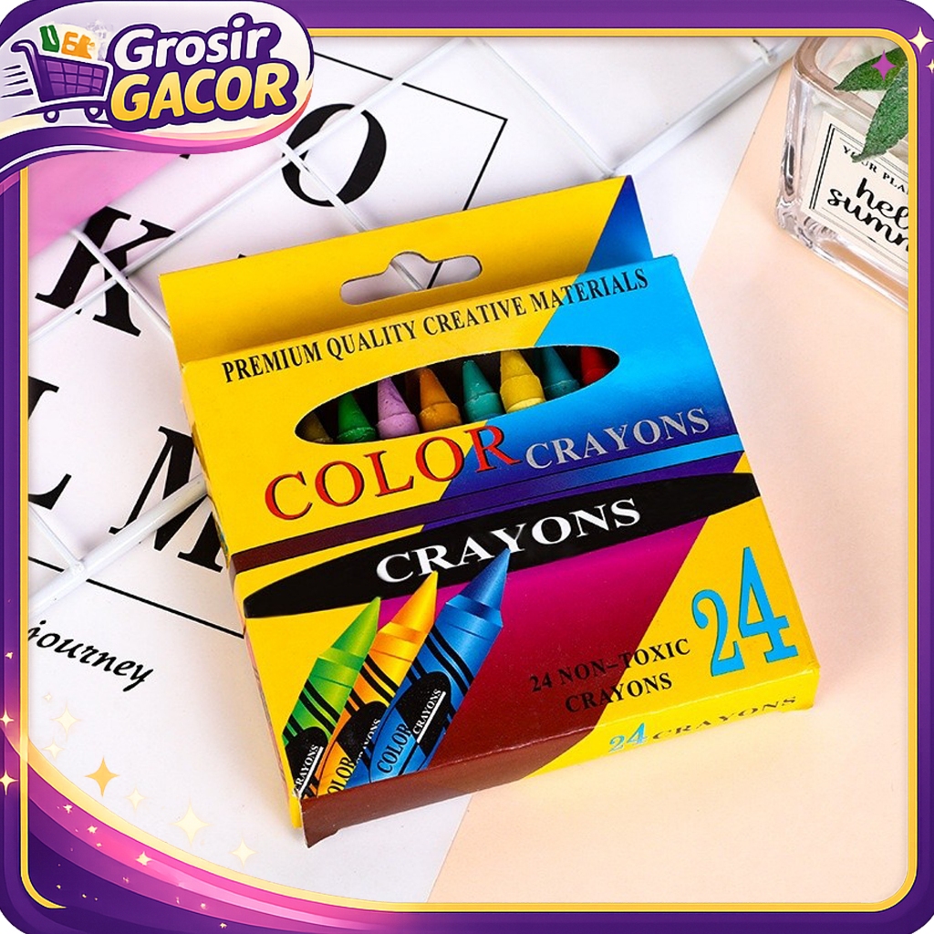 GROSIR Pensil Crayon 24 Warna Crayon Set Anak 24 Pcs Oil Pastel Mewarnai Melukis Kebutuhan Sekolah S