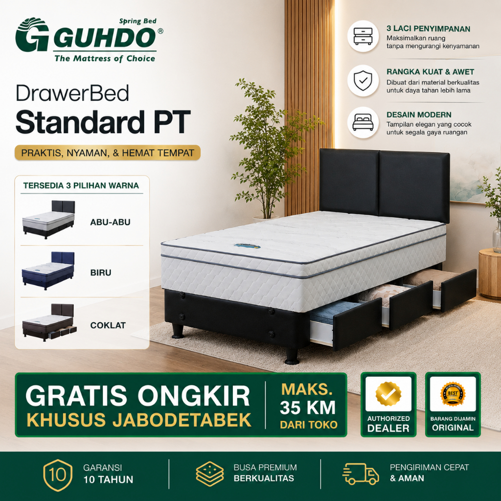 Kasur Divan Laci Guhdo Standard Plushtop - Ranjang Laci - Drawer Bed - Drawerbed Fullset
