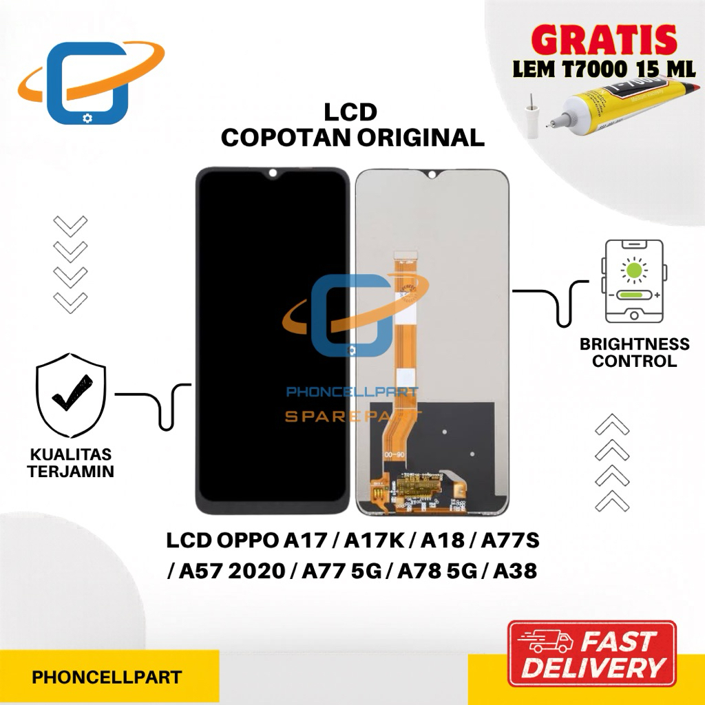 Copotan Original Lcd Oppo A17 / A17K / A18 / A77S / A57 2020 / A77 5G / A78 5G / A38 Complete Ori Co