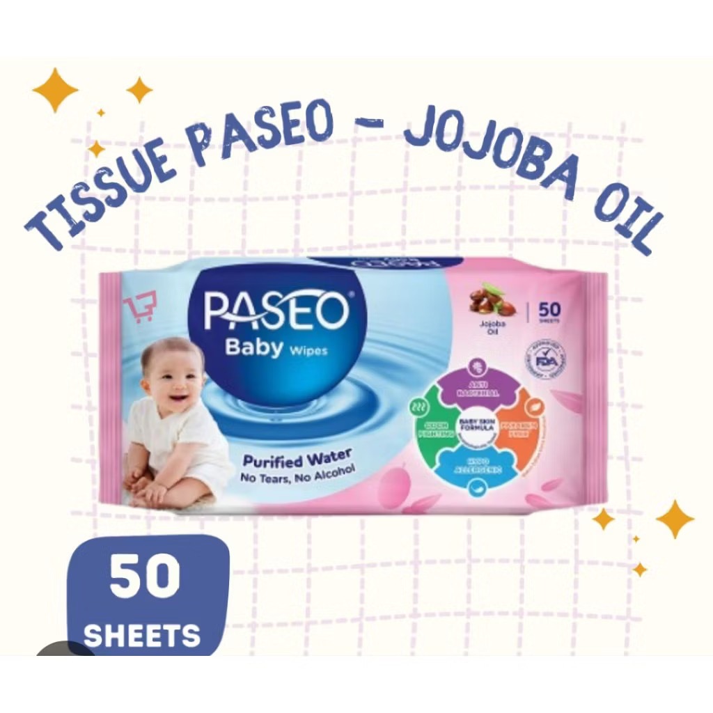 AWINDO TISU BASAH PASEO BABY WIPES JOJOBA OIL 50S - Tissue Tisu Basah Anak Bayi Paseo Purified Water