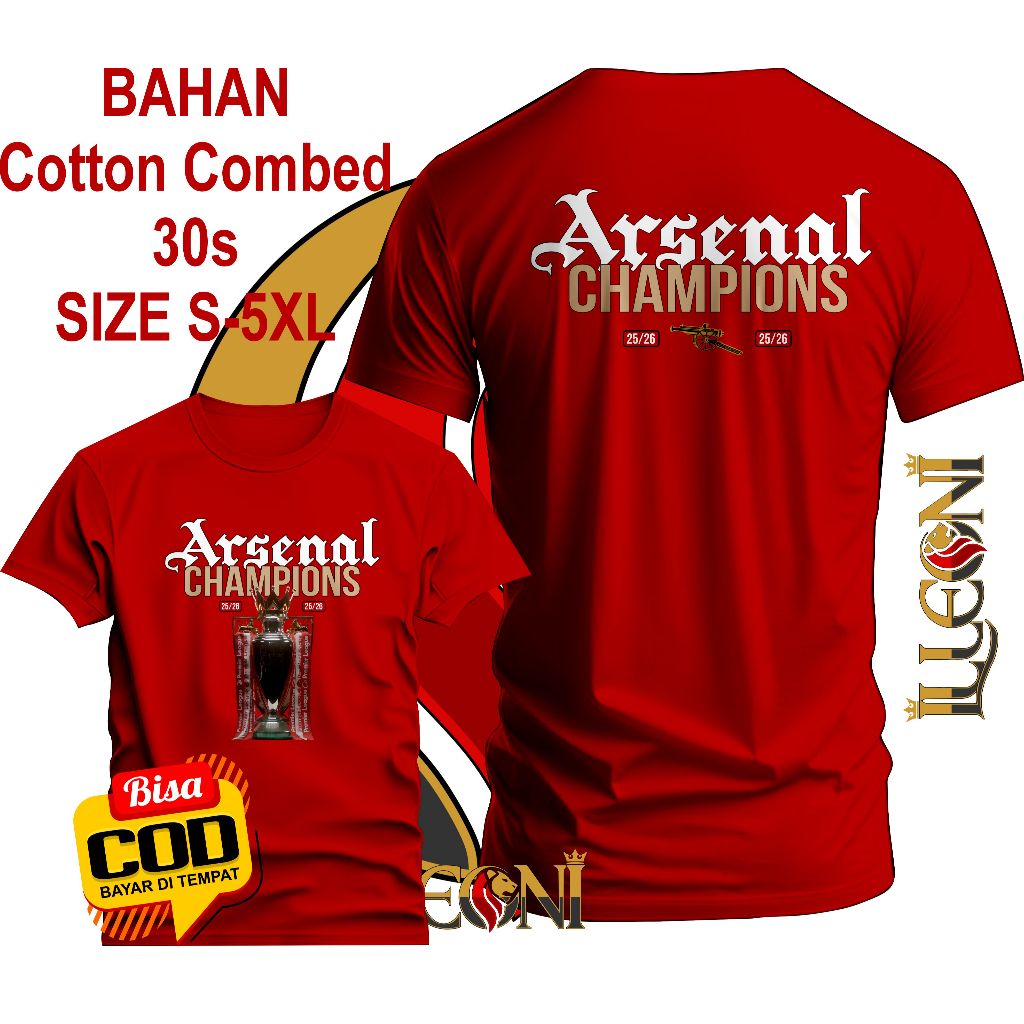 BIG SIZE (S-5XL) KAOS ARSENAL CHAMPIONS PREMIER LEAGUE KAOS ARSENAL JUARA/ KAOS ARSENAL VICTORIA COR
