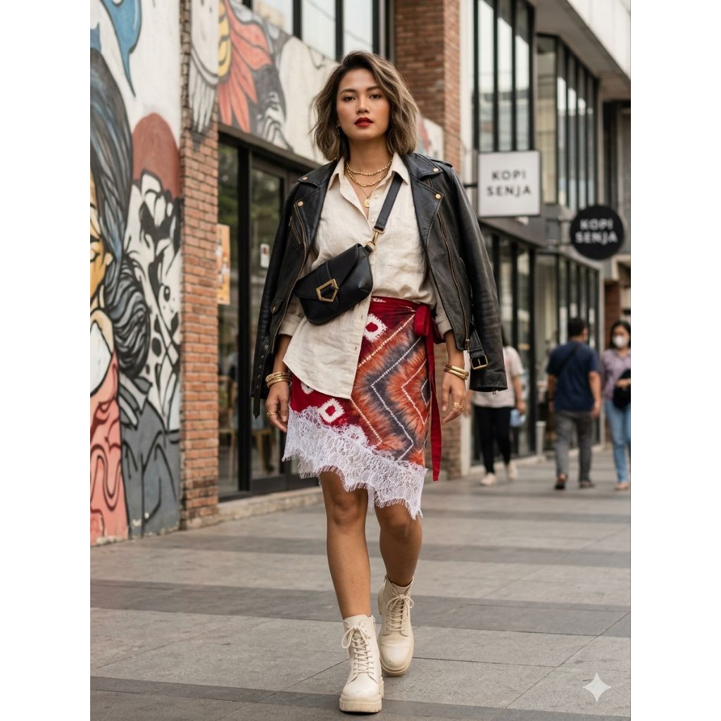 Rok asimetris etnik/rok asimetris satin/rok asimetris sasirangan/rok layering lace sasirangan satin 