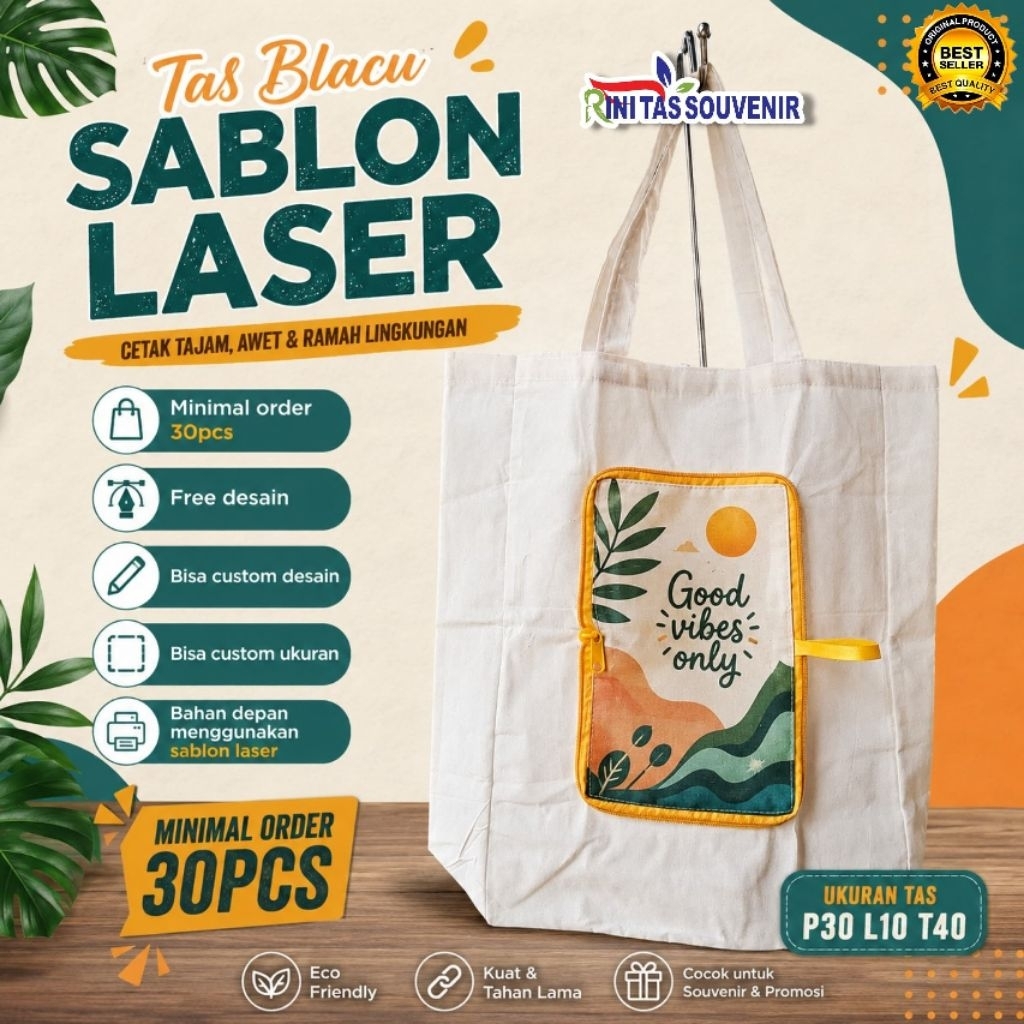 Tas Kantong Belanja Lipat Blacu - Tas Souvenir Blacu Lipat - Tas Blacu Souvenir Full Colour